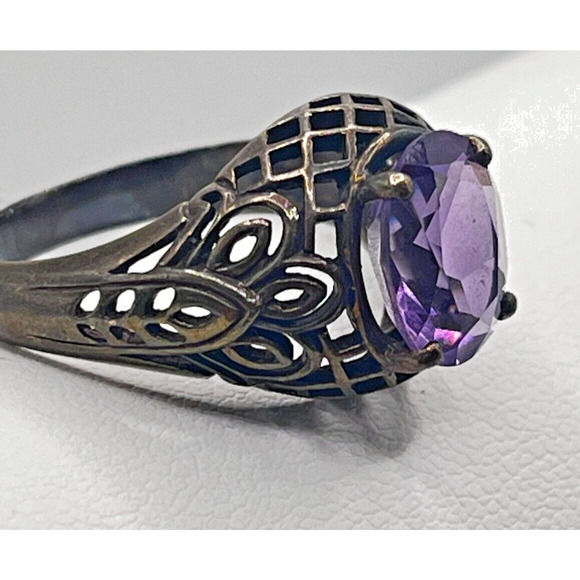 1CT Natural Amethyst 925 Solid Sterling Silver Victorian Style Ring Sz 8 - Picture 4 of 7